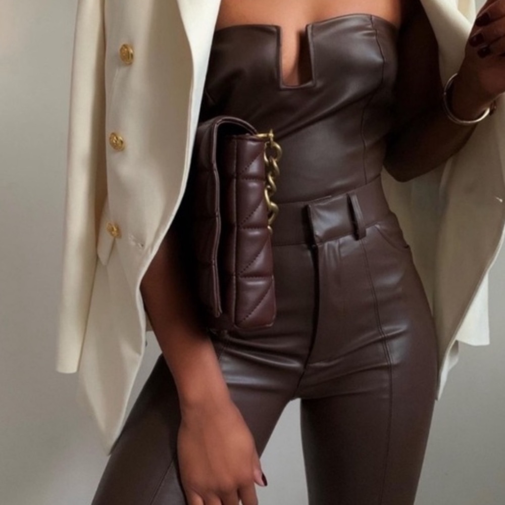 Zara chocolate brown leather bodysuit